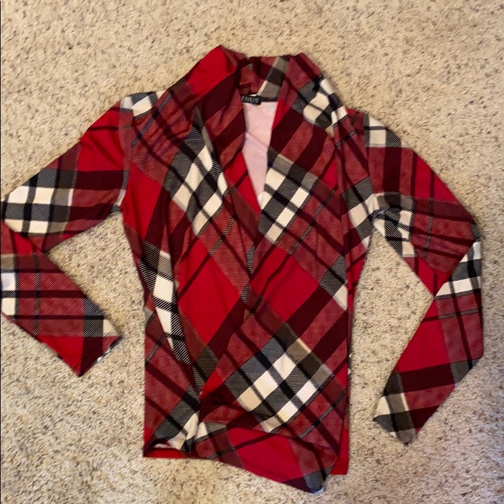 VENUS Red Plaid Wrap-Style Blouse